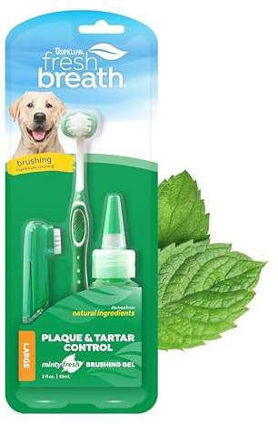 TropiClean Fresh Breath Dog Teeth Cleaning Oral Care Kit - Breath Freshener Dental Care - Complete Dog Toothbrush Kit for Large Dogs - Helps Remove Plaque & Tartar, Large Dogs, 59ml