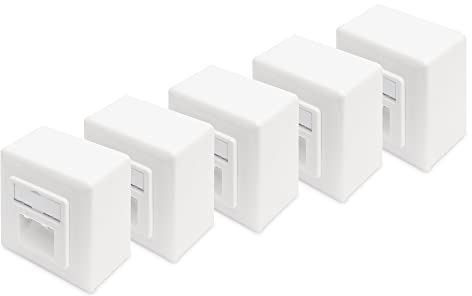 DIGITUS 5x Scatola di giunzione Cat-6 - 2 porte RJ45 - Presa di rete a montaggio superficiale - Alimentazione orizzontale - Compatibile con il design - Bianco puro
