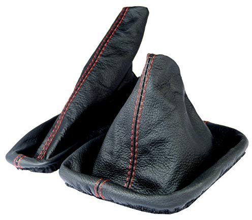 L & P Car Design L&P A0184 Schaltsack Schaltmanschette + Handbremsmanschette kompatibel mit BMW 3er e36 100% Echtleder Leder Schwarz Naht Rot