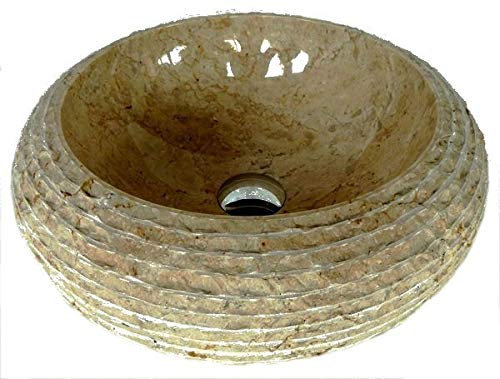 exotica-import. Vasque donut en marbre beige brut 40cm diamètre. VENDEUR FRANCAIS.