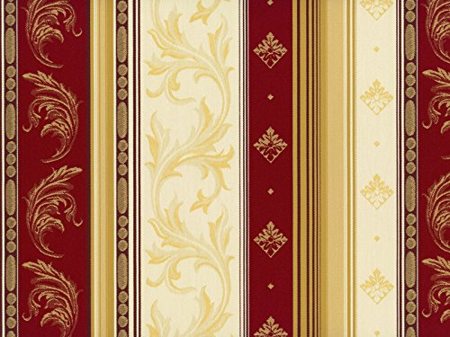 Classic Möbelstoff Versailles mit Fleckschutz Farbe Rouge (rot, bordeaux, champagner, goldgelb) - Flachgewebe klassisch (Streifen, Ranke, Raute, Ornament), Polsterstoff, Stoff, Bezugsstoff, Eckbank, Couch, Sessel, Hussen, Kissen