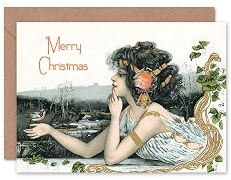 Wee Blue Coo CARD GREETING CHRISTMAS XMAS ART NOUVEAU GIRL BIRD