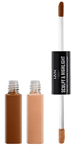 NYX Professional Makeup Highlighter Gesicht - Contouring und Highlighting, Pflege mit Vitamin E, Kokosöl und Aloe Vera, Face Duo Cinnamon Peach 04