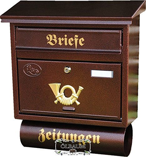 BTV Massivstahl-Briefkasten, mit Rostschutz F groß in Kupfer kupferbraun braun Zeitungsfach Zeitungen Post antik Mailbox Schild