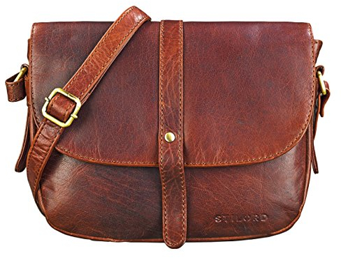 STILORD 'Kira' Umhängetasche Frauen Leder Vintage kleine Handtasche zum Ausgehen klassische Abendtasche Partytasche Freizeittasche Echtleder, Farbe:siena - braun
