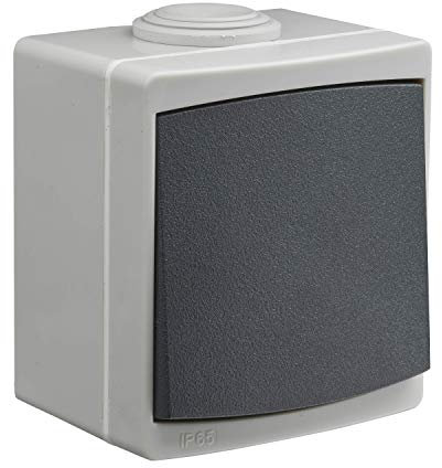 Plaque electrique - Interrupteur pour prise - Prise interrupteur - Cache prise electrique - plaque plastique - prise murale - Prise avec interrupteur Perle Bouton Poussoir Gris IP65 - Debflex