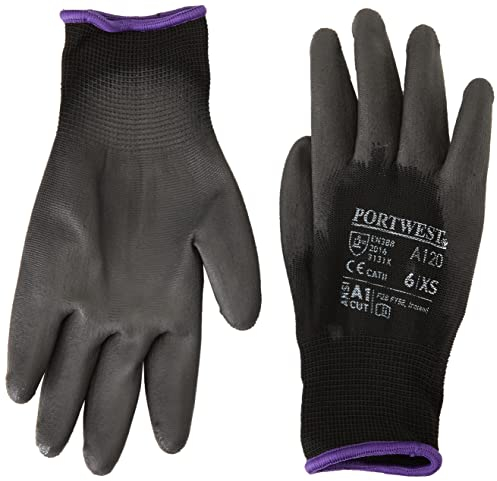 Portwest A120BKRXS Breathable Pu Palm Glove, Black, Xs, Pack of 1