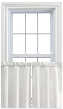 Ellis Curtain Stacey Sheer 56-by-36 Inch Tailored Tier Pair Curtains, Ice Cream, 56x36