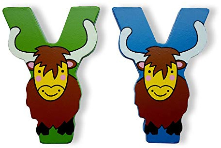 Vinsani Wooden Letters, ABC Alphabet Learning Toys, Self Adhesive, (Y) | Preschool Educational Gift Toys for Toddlers, Personalised Colorful Jungle Animals Uppercase Letters Game, 8-10cm