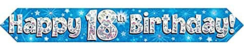 9ft Banner Happy 18th Birthday Blue Holographic