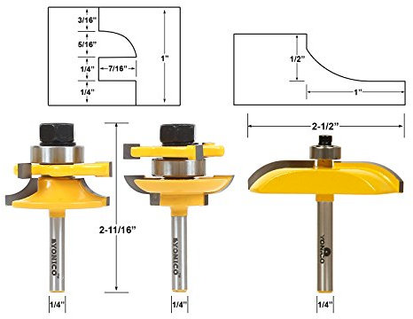 Yonico 12339q Round Over 3 Bit Raised Panel Cabinet Door Router Bit Set 1/4 Shank