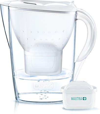 Jarra BRITA Marella blanca Maxtra+ Pure Performance, de 2,4 litros, agua sabrosa y limpia sin cloro ni impurezas