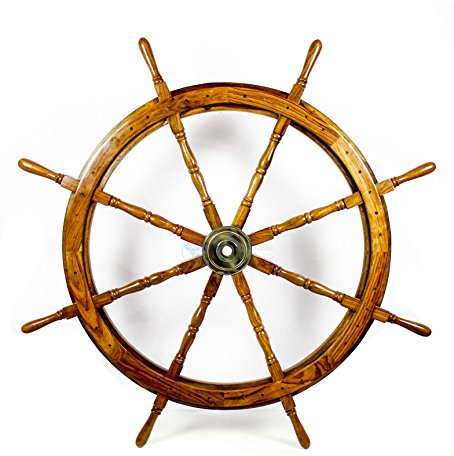 Nautisches handgemachtes Steuerrad aus Holz, Hauswanddekoration, von Nagina International, holz, natürliches holz, 106,68 cm