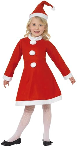 Smiffys, Kinder Mädchen Weihnachtsmann Kostüm, Kleid und Mütze, Größe: L, 38385