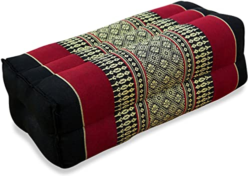 livasia Block Yogakissen eckig - 17x34x12cm - Meditationskissen mit Kapok, Stützkissen Bolster rechteckig, Yoga Pilates Zubehör Nackenkissen, Thaikissen fest handgefertigt (Schwarz/Rot)