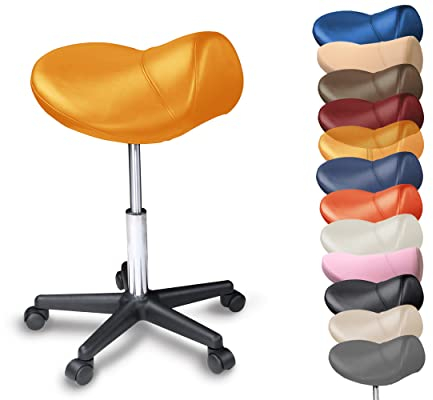 Promafit Sattelhocker Sattelstuhl höhenverstellbar - Rollhocker Drehhocker Arbeitshocker Bürostuhl mit Sattelsitz – Praxishocker Hocker ergonomisch in vielen Farben – Rückenschonend (Gelb)