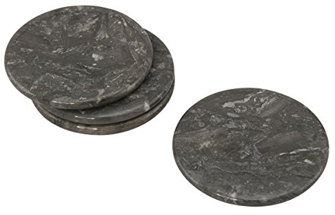 Creative Home Untersetzer aus natürlichem Holzkohle-Marmor, rund, für Wein- oder Getränke, Serviertischdekoration, 10,2 cm Durchmesser, 4 Stück