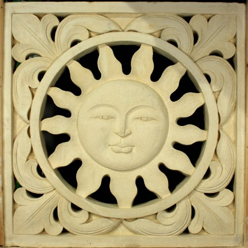 Wuona Objects Wandrelief Sonne 100 x 100 x 10 cm Kalkstein Stein Relief Handarbeit aus Bali