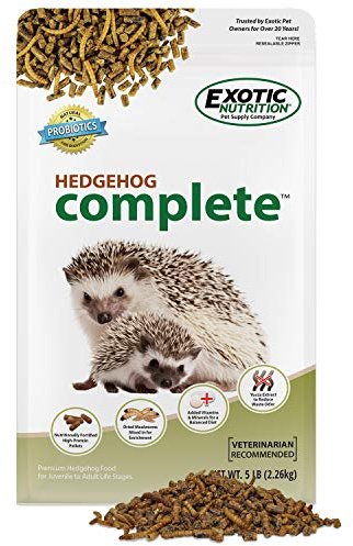 Exotic Nutrition Hedgehog Complete 5 lb - Nutritionally Complete Natural Healthy High Protein Pellets & Dried Mealworms - Food for Pet Hedgehogs