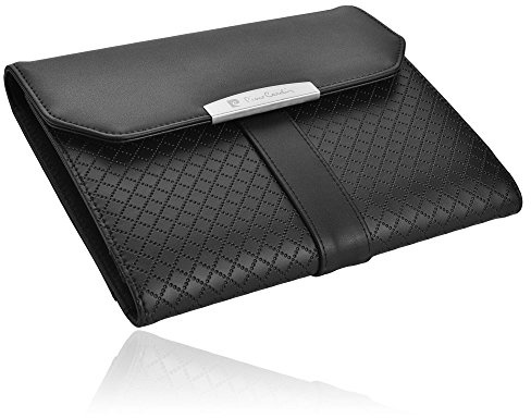 Pierre Cardin Porte-documents A5 en cuir véritable avec bloc-notes, classeur à documents et documents jusqu'à 20,3 cm (iPad pro petit, Air, Galaxy Tab)