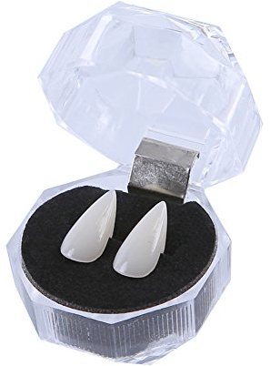 HENGSONG 2 Stück Vampirzähne Vampirgebiss Zahnersatz für Party Halloween Cosplay Requisiten Dekoration, 13mm, 15mm, 17mm, mit Etui (Länge 17mm)