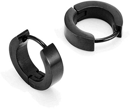 Herren Schwarz Edelstahl Unisex Reifen Huggie Ohrringe