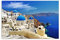 Paul Sinus Art 120x80cm - WANDBILD Santorini Dom Häuser Meerblick - Leinwandbild auf Keilrahmen modern stilvoll - Bilder und Dekoration