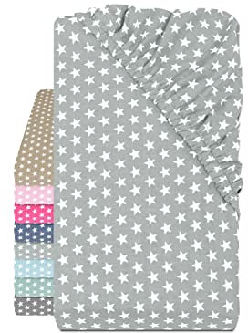 Emily´s Check Baumwolle Spannbettlaken - Sternen im Alloverdesign 445.511, 70 x 140-150 cm, hellgrau