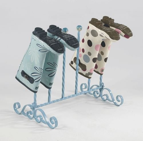 Black Metal Welly Boot Stand - Floor Standing Cast Iron Wellington Boot Rack for 3 Pairs