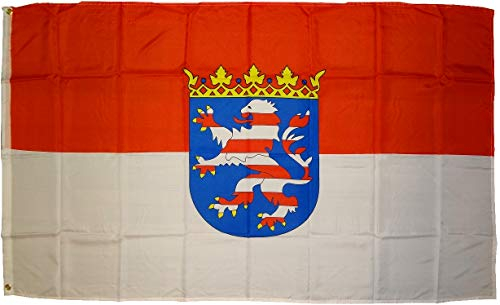 Fahne HESSEN mit WAPPEN Flagge, Grösse: ca. 90x150 cm, Ordentliche Stoffqualität - KEINE hauchdünne Chinaware - Stoffgewicht ca. 90 gr/m2