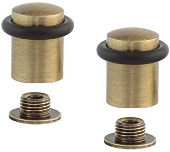 Pack of 2 Door Stops| Threaded Base | Made of Brass | Includes Screw + Mounting Plug | EVI Herrajes I-10824X352U (Brass Leather - Black Rubber, 20x29mm)