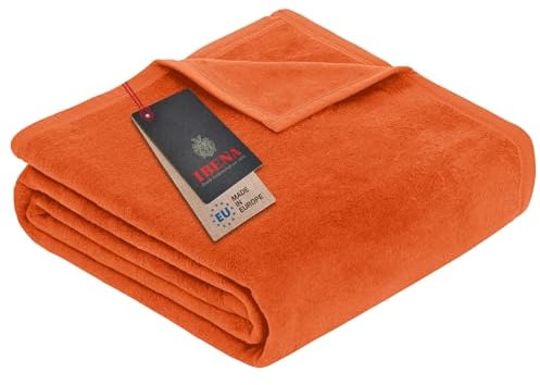 Ibena Porto XXL Decke 220x240 cm – Baumwollmischung weich, warm & waschbar, Tagesdecke orange einfarbig