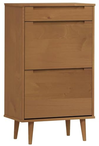 Foknhdi Schuhschrank MOLDE aus massivem Kiefernholz mit UV-Lack 59,5 x 35 x 103 cm, stabile Klappschubladen, schmaler Schuhkipper für Flur und Schlafzimmer, Moderne Dielenmöbel
