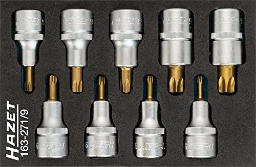 Hazet Schraubendreher-Steckschlüsseleinsatz-Satz TORX, Vierkant 12,5 mm 1/2 Zoll, Anzahl Werkzeuge: 9, 1 Stück, tin beschichtet, 163-271/9, 17.5 x 3.5 x 11.5 cm