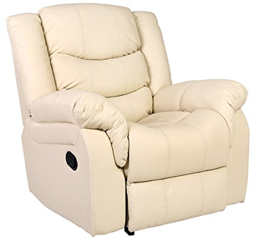 More4Homes SEATTLE BONDED LEATHER RECLINER ARMCHAIR SOFA HOME LOUNGE CHAIR RECLINING GAMING (Cream)