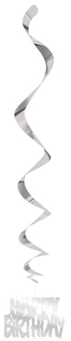 Happy Birthday Silver Foil Hanging Swirl Decorations (81cm) Pack of 3 - Stunning and Elegant Party Decor