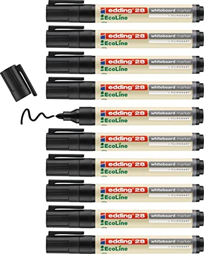 edding 28 Ecoline Whiteboardmarker - schwarz - 10 Whiteboard Stifte - Rundspitze 1,5-3 mm - Boardmarker abwischbar - Whiteboard, Flipchart, Magnettafel, Pinnwand, Memoboard - Sketchnotes - nachfüllbar