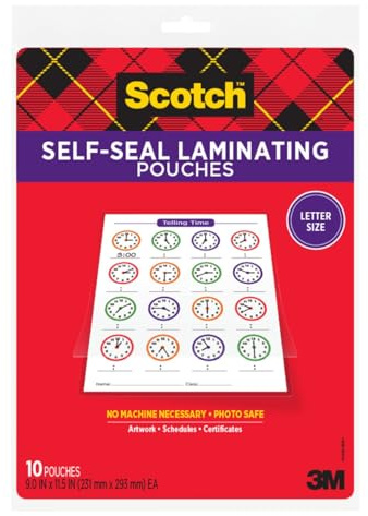 Scotch® Self-Sealing Laminating Pouches LS854-10G, Gloss Finish, Letter Size (Pack of 10)