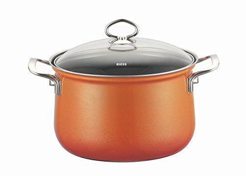 Riess, 0653-034 - Cacerola con tapa de cristal, 20 cm de diámetro, 19 cm de altura, 3,5 litros, esmalte, naranja, inducción