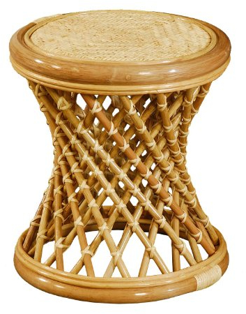 korb-outlet Rattan Hocker gekreuzt Rattanhocker Fußhocker Rund Schemel Beistell-Hocker (Honig)