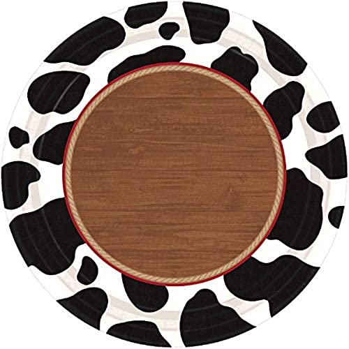 Amscan- Assiettes en Carton Western Dessert, Imprimé Animal, 541278, Bleu/Rouge, 17,8 cm/7
