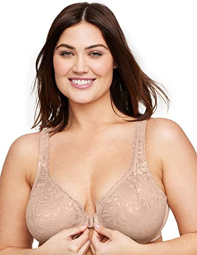 Full Figure Plus Size Wonderwire Front-Closure Stretch Lace Bra Underwire #9245 Café