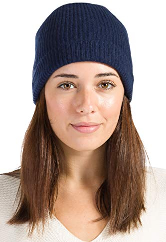 Fishers Finery Damen Beanie mit Bündchen aus 100 % Kaschmir, navy, Einheitsgröße