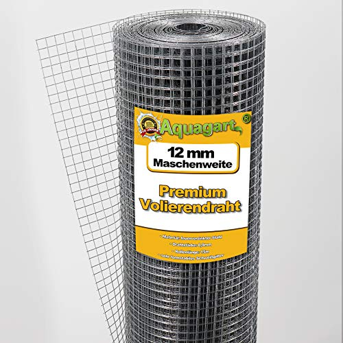 Aquagart® Volierendraht 90m x 1m, Drahtgitter Hasendraht Maschenweite 12mm, verzinkter Maschendraht-Zaun, robustes Schweißgitter