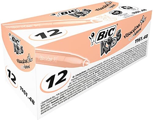 BIC Kids Visacolor XL Feutres de Coloriage à Pointe Large, Lavables, Encre à base d'eau - Pêche, Boîte de 12