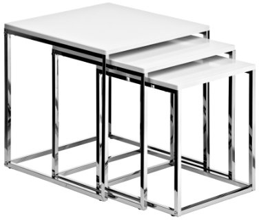 Premier Housewares 2402536 Gigognes 3 Tables Laqué Blanc et Cadre Chromé
