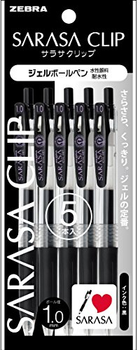 ZEBRA Sarasa P-JJE15-BK5 Clip, 1,0 mm, Schwarz, 5 Stück