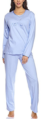 Merry Style Damen Langarm Schlafanzug 91LW1 (Blau (Langarm), 38 (Herstellergröße: M))