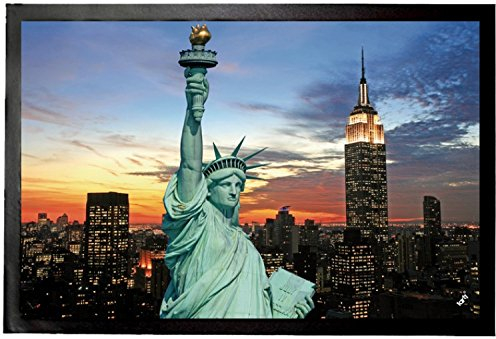 1art1 New York Freiheitsstatue Und Skyline Bei Sonnenuntergang Fußmatte Dekomatte Innenbereich | Design Türmatte 60x40 cm