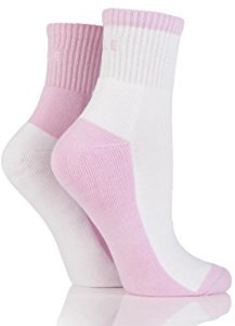 ELLE Ladies Sports Cushioned Ankle Socks Pack of 2 Fresh Pink 4-8